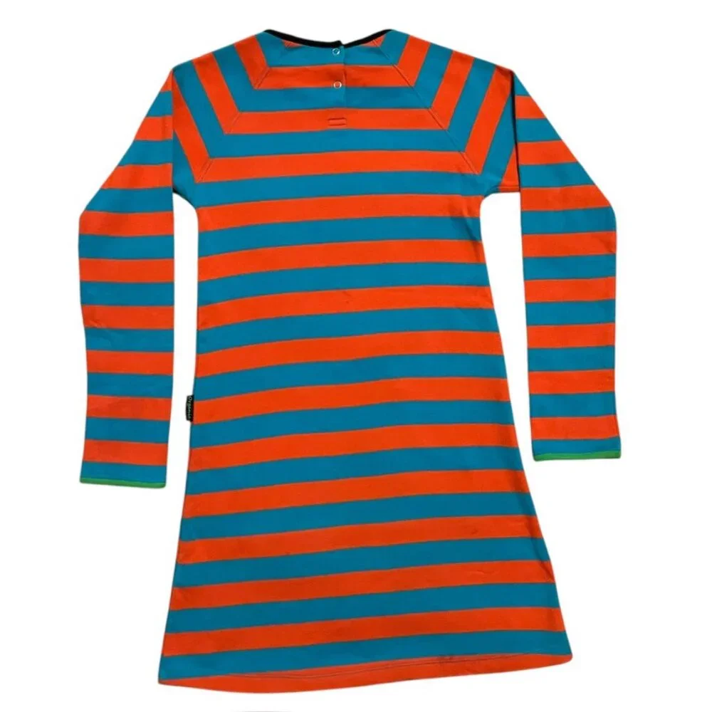Villervalla Sz 134 (9Y) Organic Orange & Blue Striped Star Appliqué Dress